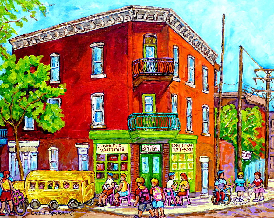 St Henri Montreal Colorful Summer Street Scene Depanneur Vautour Canadian Painting Carole Spandau  Painting by Carole Spandau