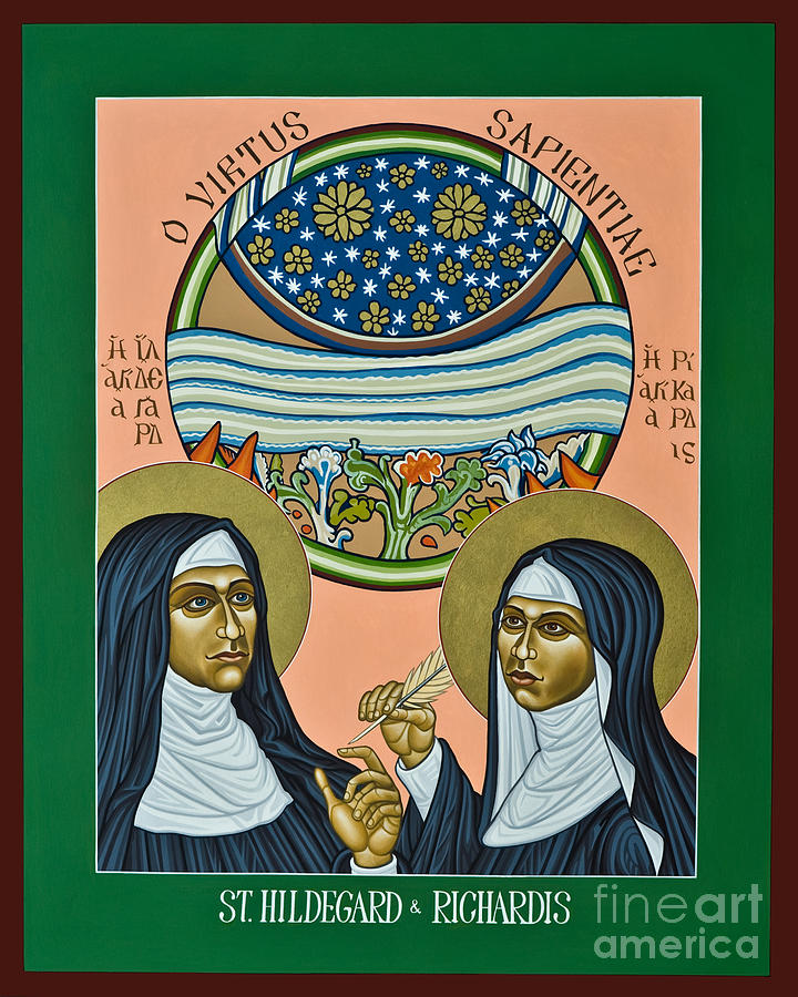 St. Hildegard of Bingen and her Assistant Richardis - LWHAR Painting by Lewis Williams OFS