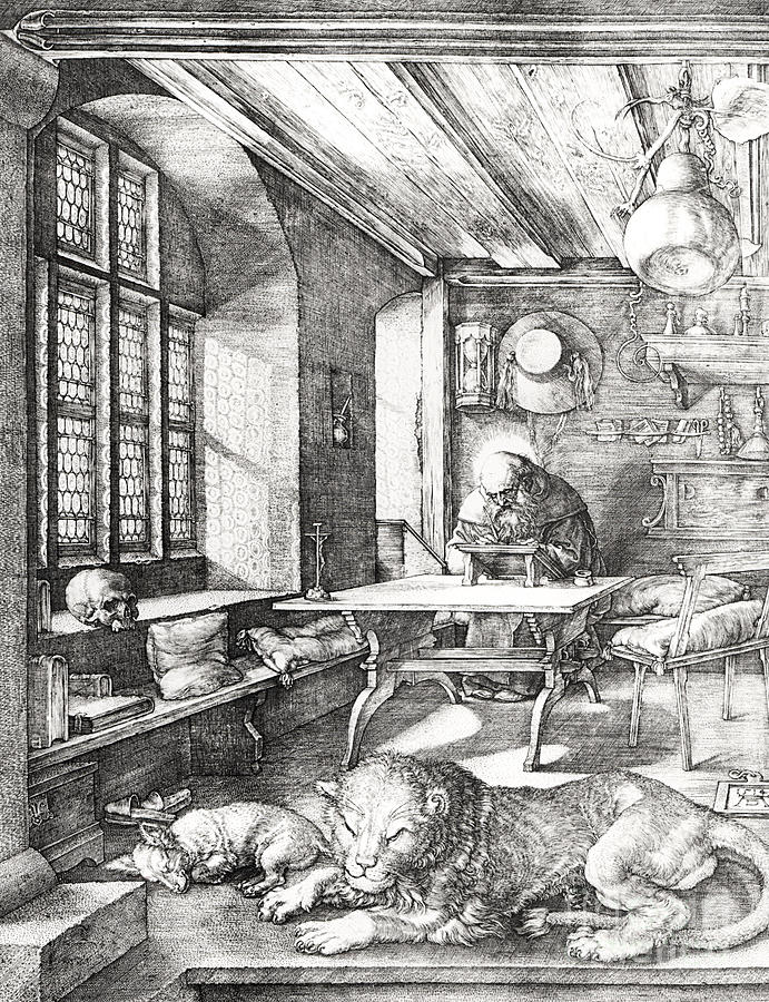 St Jerome In His Study Drawing by Albrecht Durer