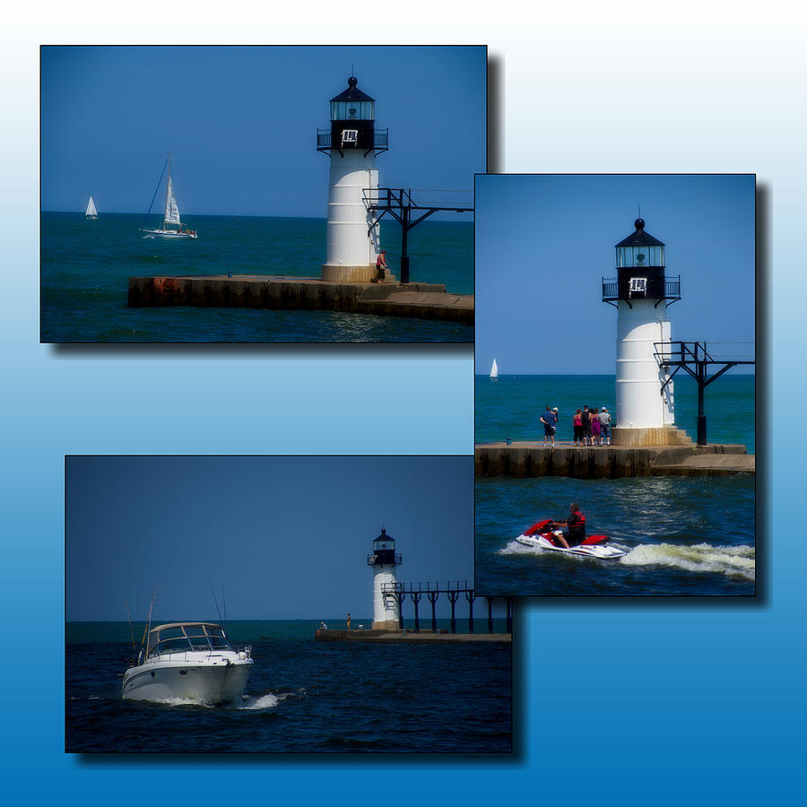 St Joes Michigan Break Water Pier Light Collage Photograph by Thomas Woolworth