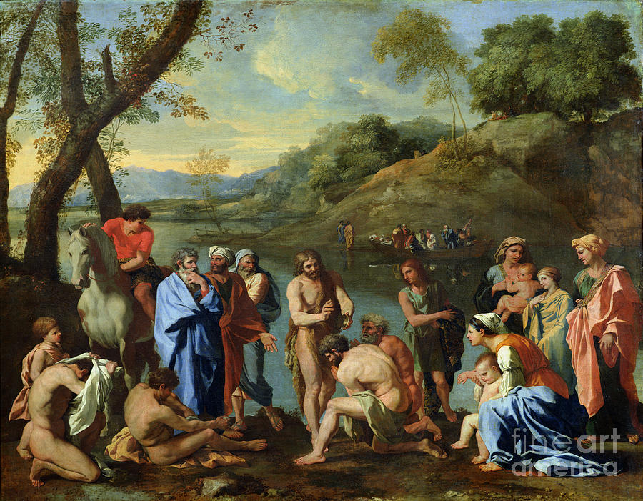 St John Baptising the People by Nicolas Poussin Painting by Nicolas Poussin
