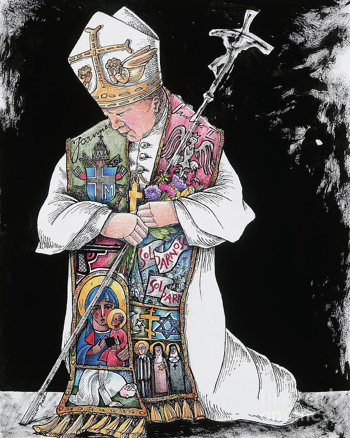 St. John Paul II Kneeling - MMJPK Painting by Br Mickey McGrath OSFS