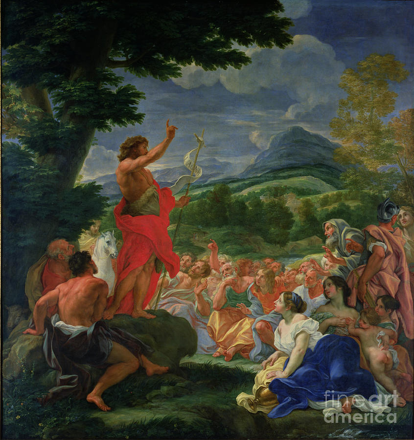 Tree Painting - St John the Baptist Preaching by II Baciccio - Giovanni B Gaulli