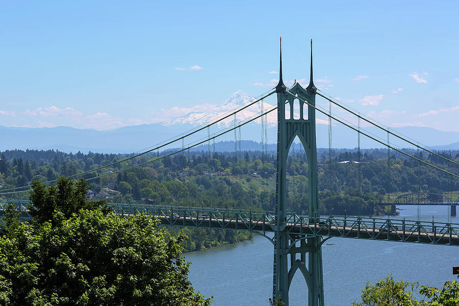 St Johns Bridge and Mount Hood Photograph by David Gn