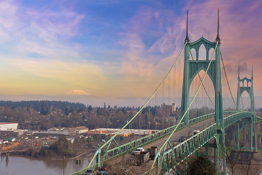 St Johns Bridge And Mt St Helens Photograph By Jit Lim Fine Art America