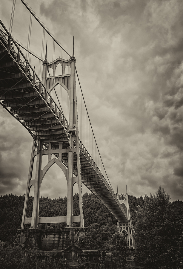 St. Johns Bridge in Black and White Photograph by Loree Johnson