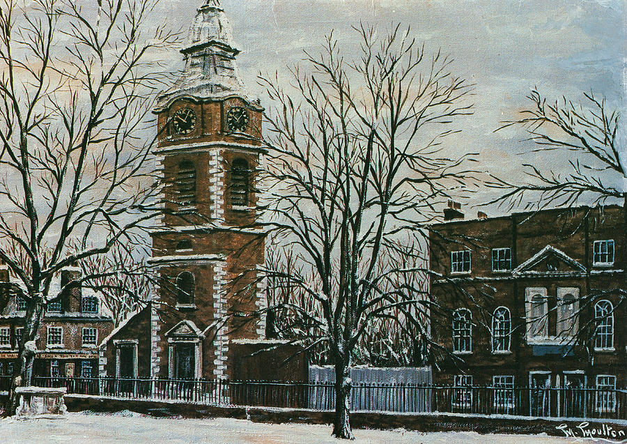 St Johns Church Wapping, London, At Christmas Painting by Mackenzie Moulton
