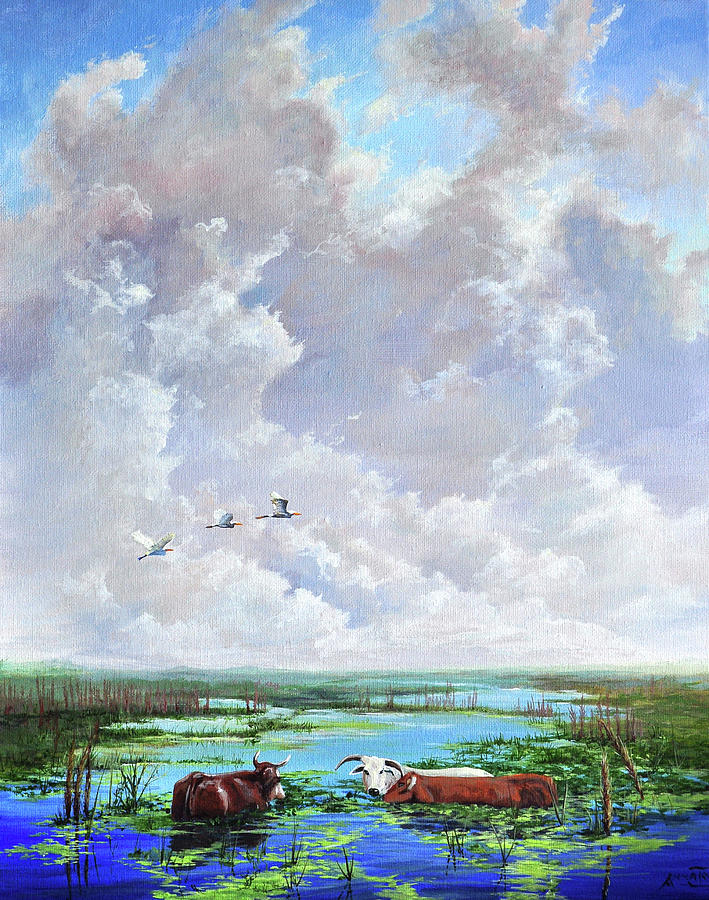 Wildlife Painting - St. Johns Cows by AnnaJo Vahle