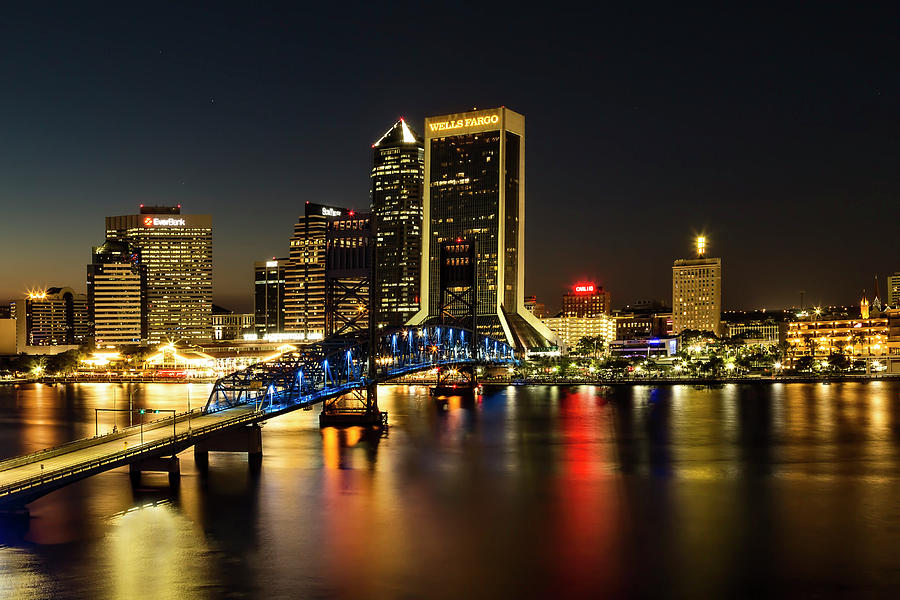 St Johns River Skyline By Night, Jacksonville, Florida Photograph by Kay Brewer
