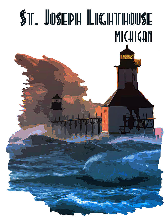 St Joseph Lighthouse during a storm Digital Art by AM FineArtPrints