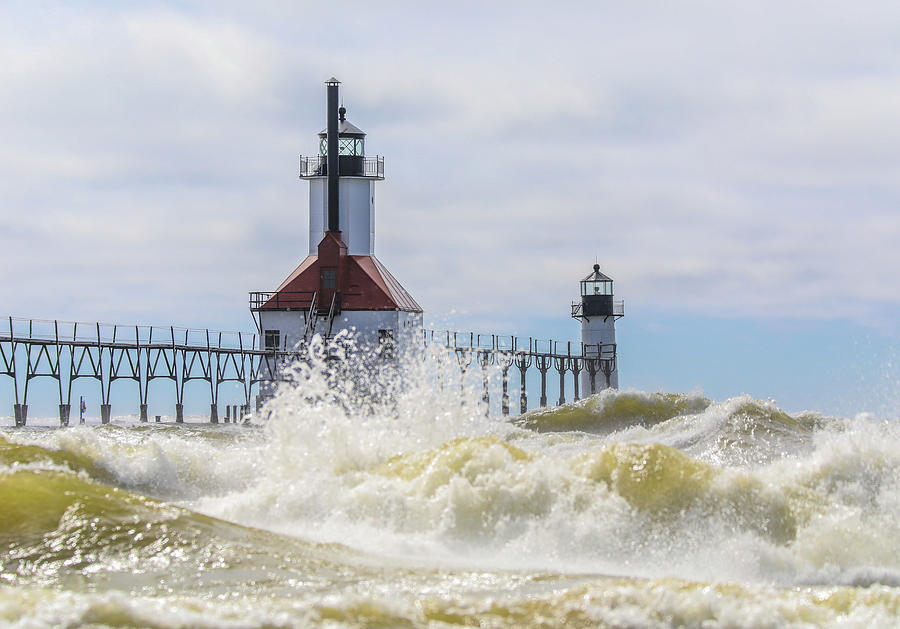 St Joseph Lighthouse Storm Waves Photograph by Dan Sproul