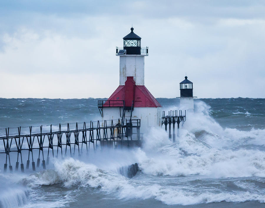 St. Joseph lighthouse with waves Photograph by Kimberly Kotzian - Fine ...