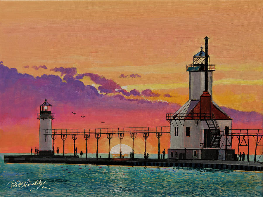 Lake Michigan Painting - St. Joseph, MI Lighthouse by Bill Dunkley
