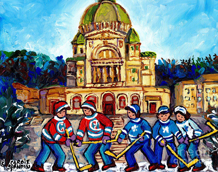 St Joseph Oratory Queen Mary Rd School Hockey Practice Montreal Winter Scene Art Carole Spandau      Painting by Carole Spandau