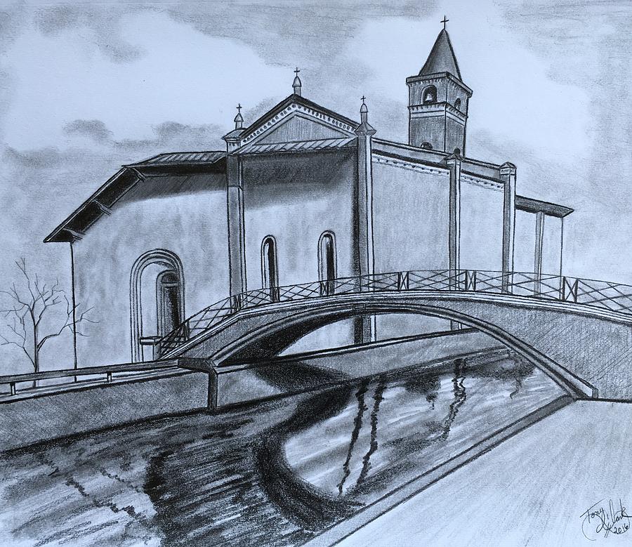 St. Jules Cathedral  Drawing by Tony Clark
