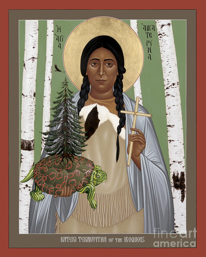 St. Kateri Tekakwitha of the Iroquois - RLKTK Painting by Br Robert Lentz OFM