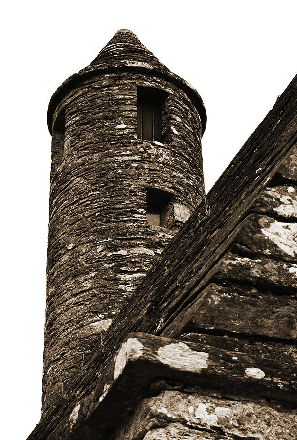 St Kevins Chapel Tower Glendalough Monastary County Wicklow Ireland Sepia Photograph by Shawn OBrien