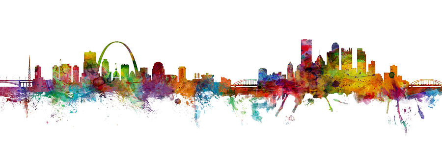 St Louis and Pittsburgh Skyline Mashup Digital Art by Michael Tompsett