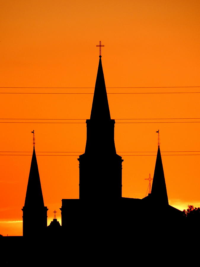 St. Louis Cathedral High Voltage Sunset In New Orleans Photograph by Michael Hoard