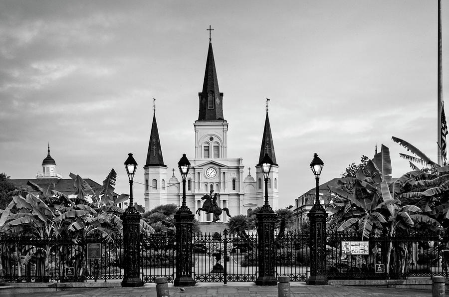 Andrew Jackson Photograph - St. Louis Cathedral In Black and White by Greg and Chrystal Mimbs