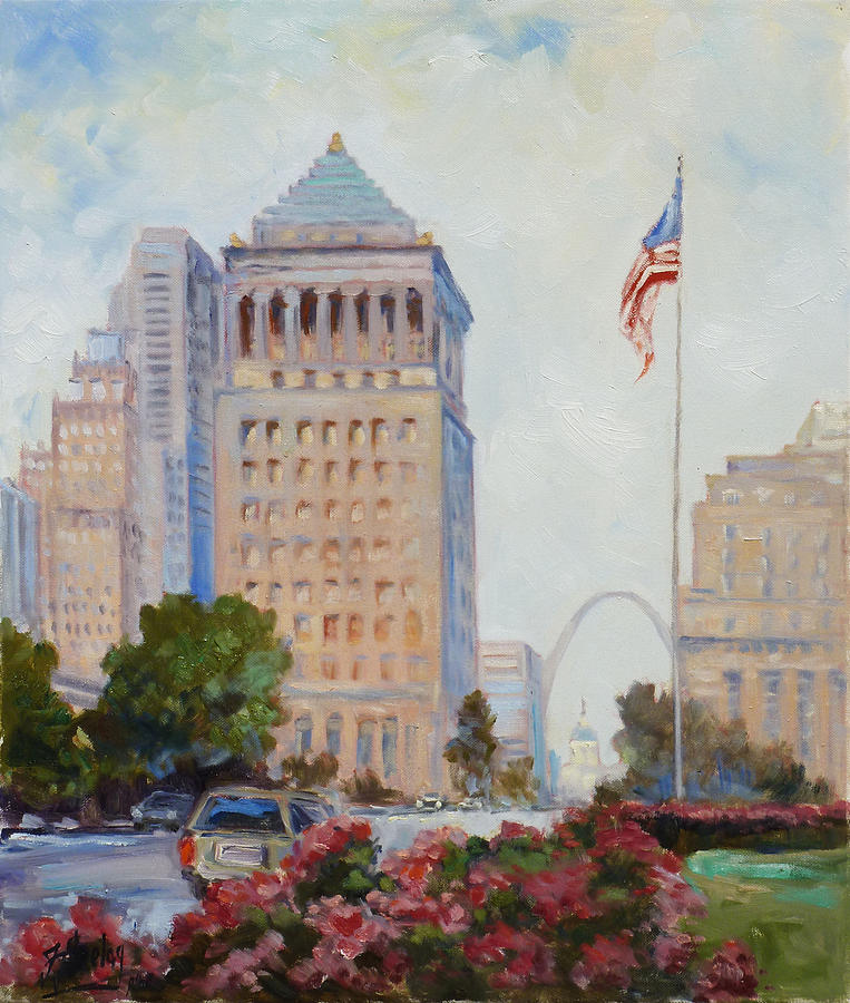 St. Louis Civil Court Building and Market Street Painting by Irek Szelag