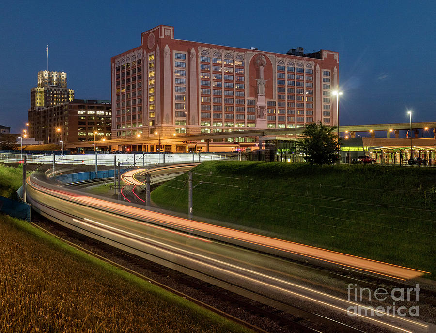 St Louis Metro Commuter Train at Night Photograph by Garry McMichael