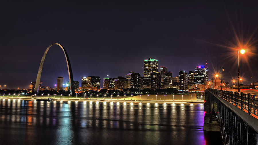 St. Louis Skyline At Night Photograph by Allen Skinner