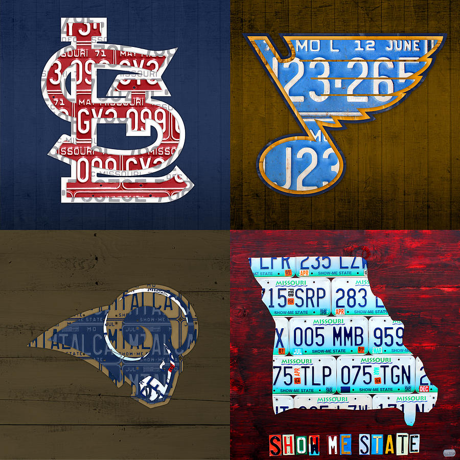 St Louis Sports Fan Recycled Vintage Missouri License Plate Art Cardinals  Blues Rams Mixed Media by Design Turnpike - Fine Art America