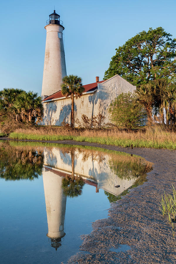 St. Marks Lighthouse in Reflection, St. Marks Wildlife Refuge, F Photograph by Dawna Moore Photography