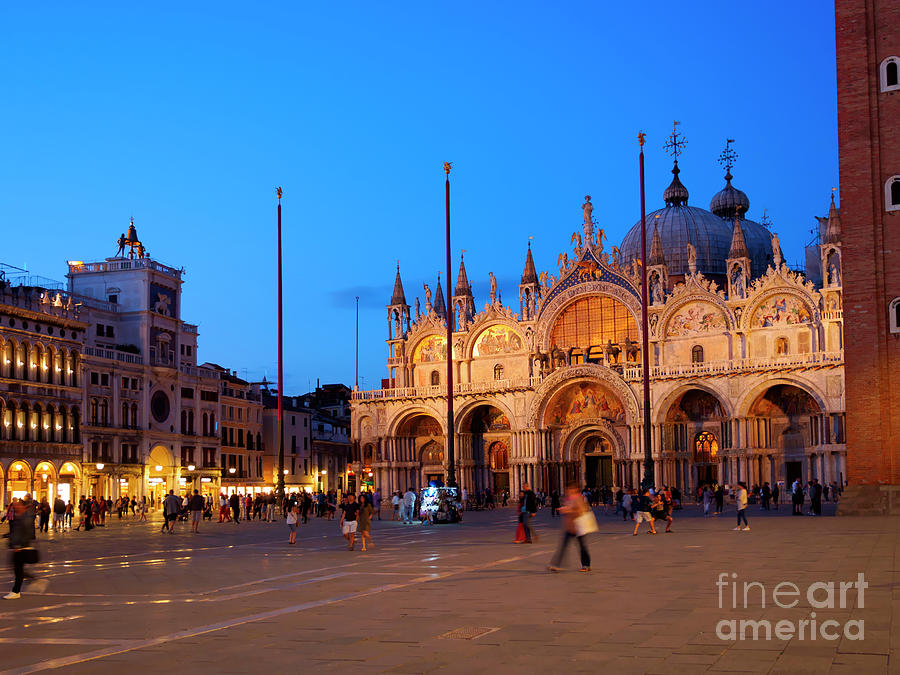 St Marks Square and the Basilica at night in Venice Italy Photograph by Louise Heusinkveld