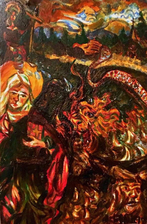 St. Martha and the Tarasque  Painting by Angela Weddle