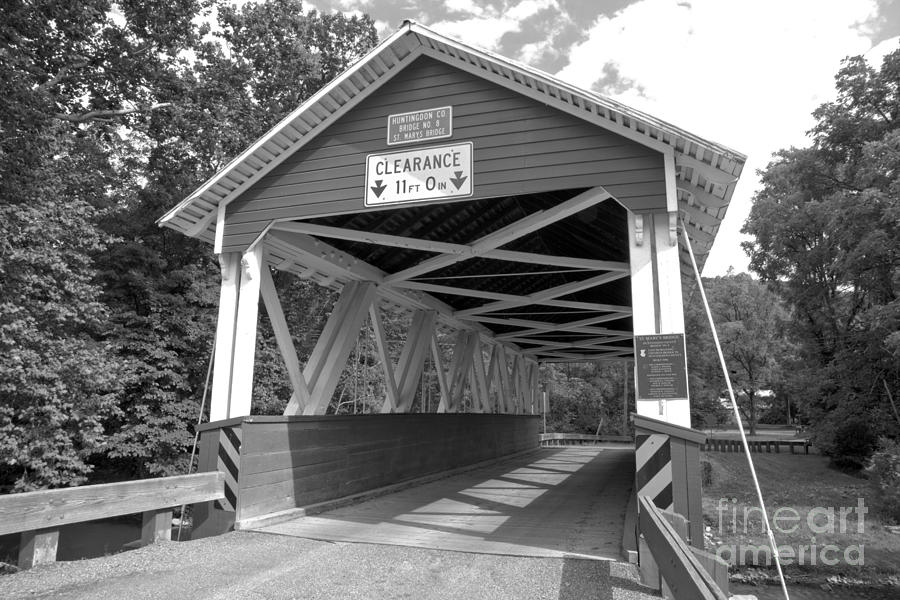 St. Mary Covered Bridge Closeup Black And White Photograph by Adam Jewell