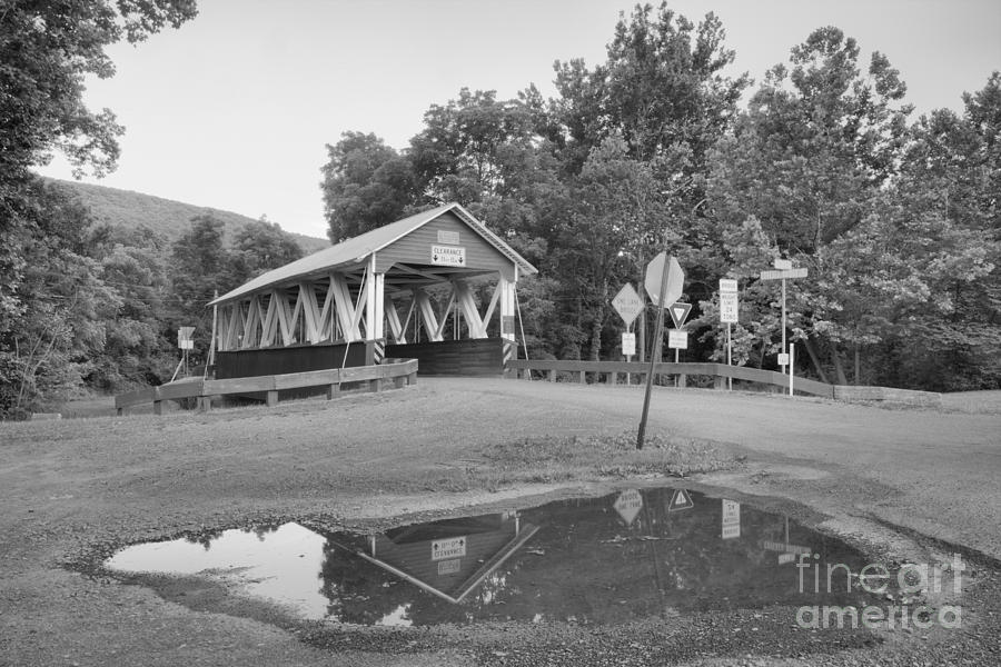 St Mary Covered Bridge Reflections Black And White Photograph by Adam Jewell