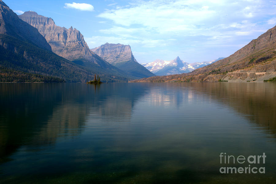 St. Mary Lake Blue Morning Reflections Photograph by Adam Jewell