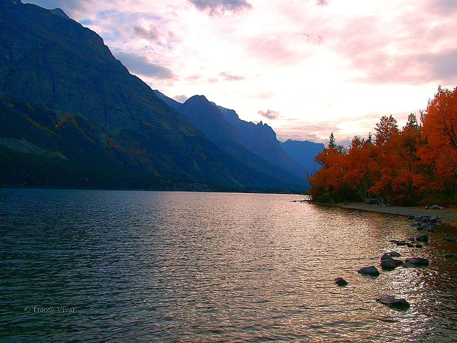 St Mary Lake, Fall Sunset Photograph by Tracey Vivar
