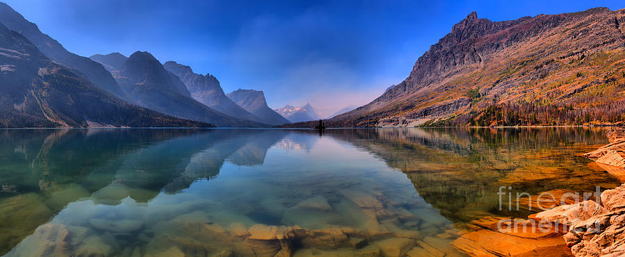 St Mary Lake Reflection Panorama Photograph by Adam Jewell