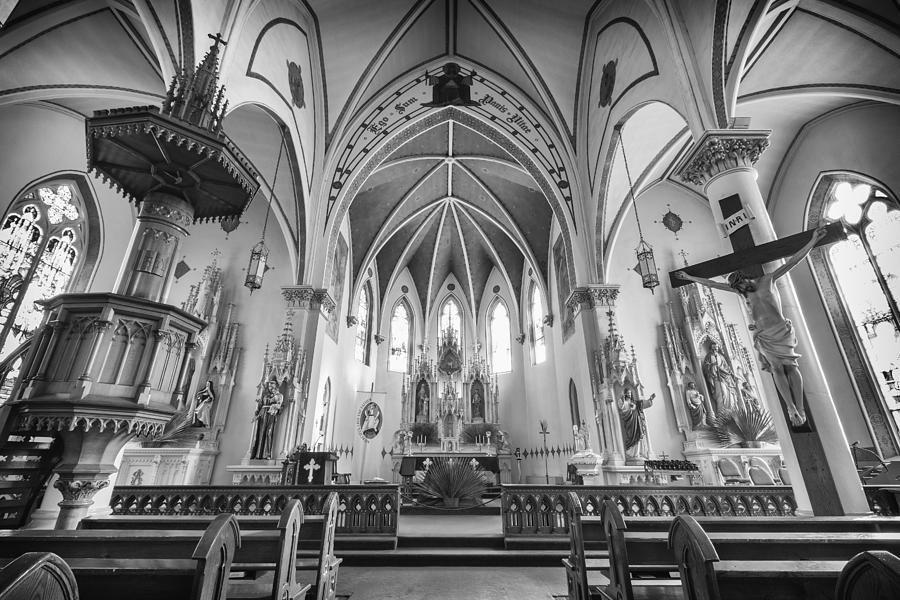 St Marys Church Sanctuary - bw Photograph by Stephen Stookey