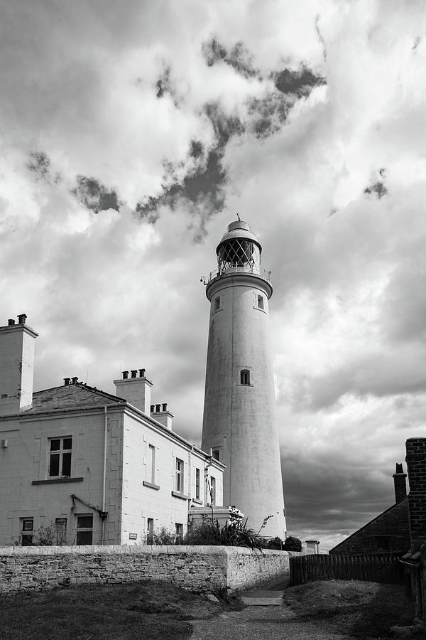 St Marys Lighthouse buildings BW version Photograph by Gary Eason