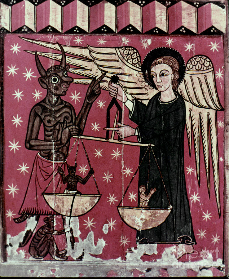 St. Michael Weighing Souls Painting by Granger