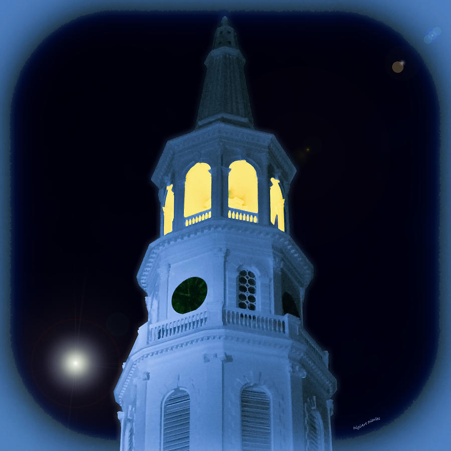 St. Michaels Bell Tower Aglow Digital Art by DigiArt Diaries by Vicky B Fuller