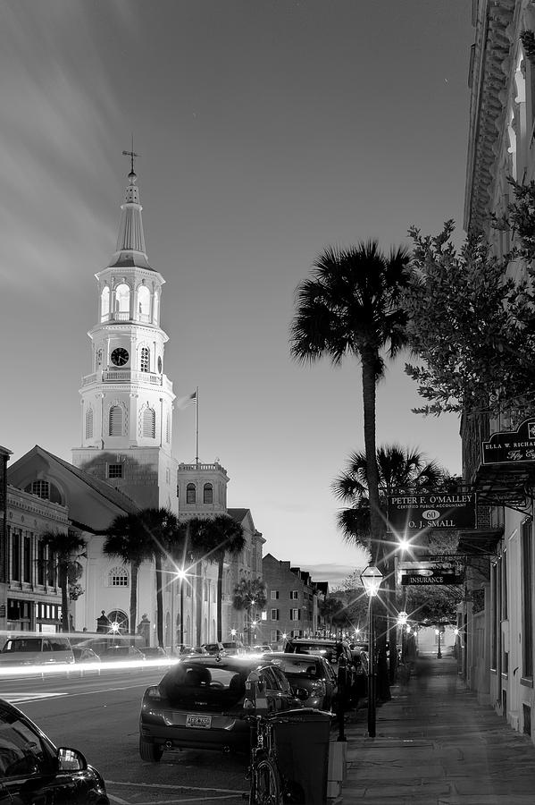 St Michaels Church Photograph - St Michaels Church Charleston Black and White at Night by Dustin K Ryan