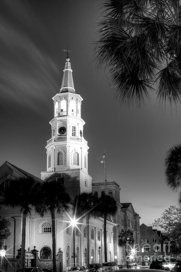 St Michaels Church Charleston SC Black and White  Photograph by Dustin K Ryan