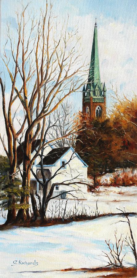 Landscape Painting - St Michaels Spire In Winter by Cathleen Richards-Green Landscape Painting - St Michaels Spire In Winter by Cathleen Richards-Green