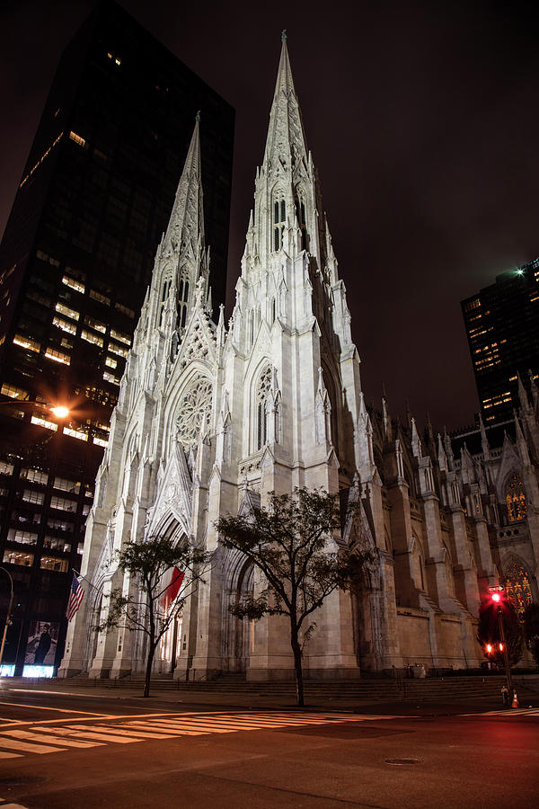 St Patrick Cathedral at Night Photograph by John McGraw