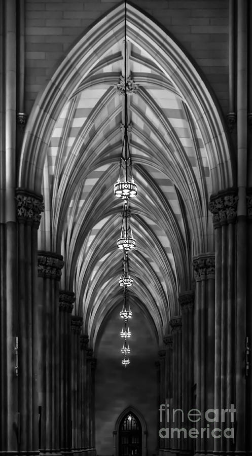 St. Patricks Cathedral - Aisle - BW Photograph by James Aiken