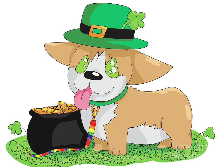 Dog Digital Art - St. Patricks Day Corgi by Veronica Ely