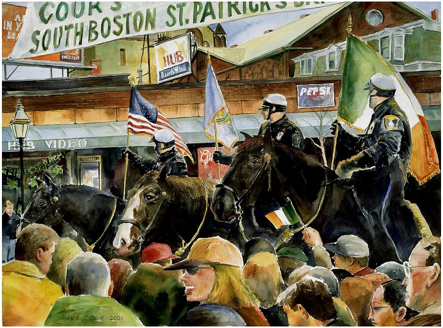 Boston Painting - St Patricks Parade, Three Cops by Dan McCole