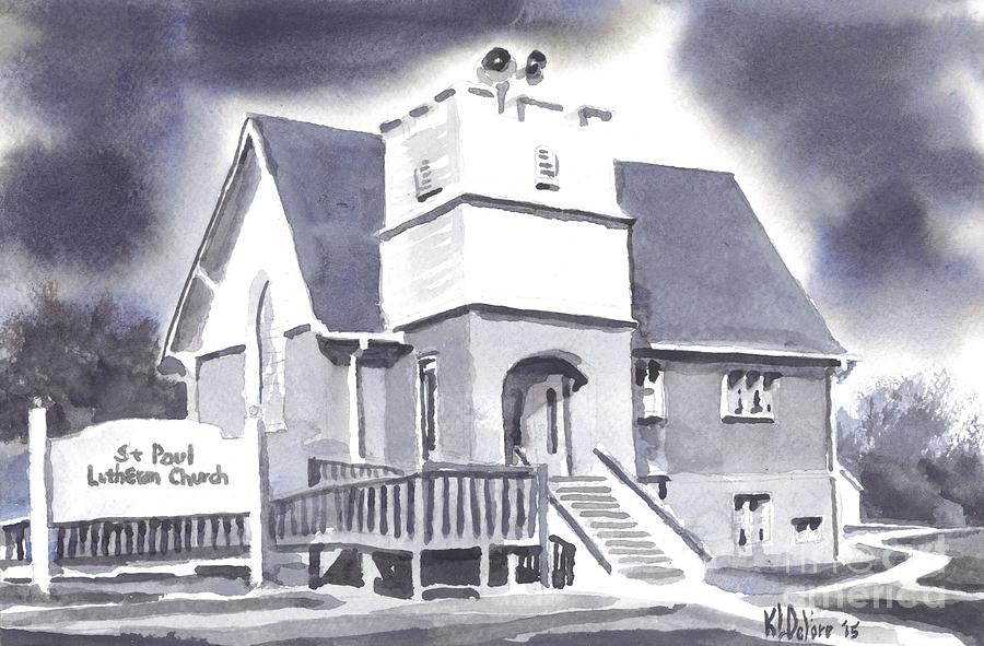 St Paul Lutheran with Ink Painting by Kip DeVore