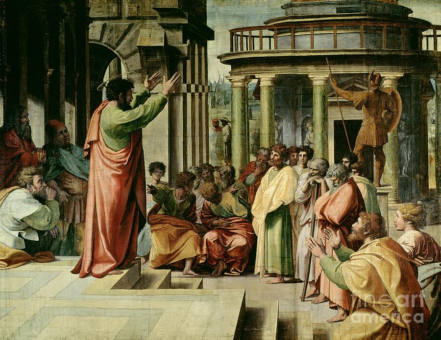 St Paul Preaching at Athens Painting by Raphael