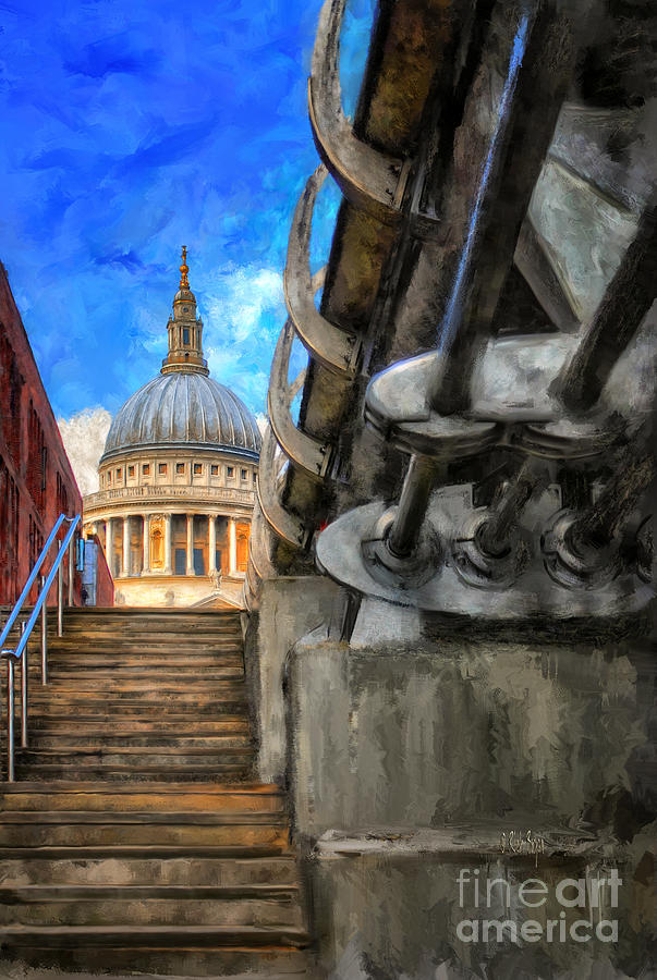 St. Pauls Cathedral And The Millennium Bridge Digital Art by Lois Bryan